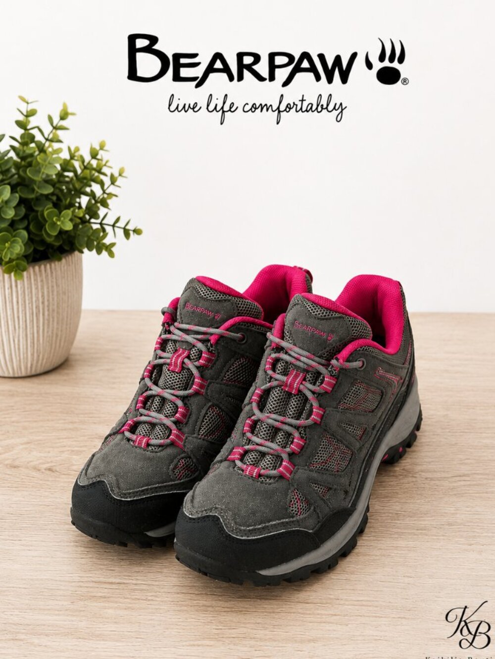 Bearpaw Womens Corsica Hiking Shoes Grey Pink Suede Trail Sneakers Size 9